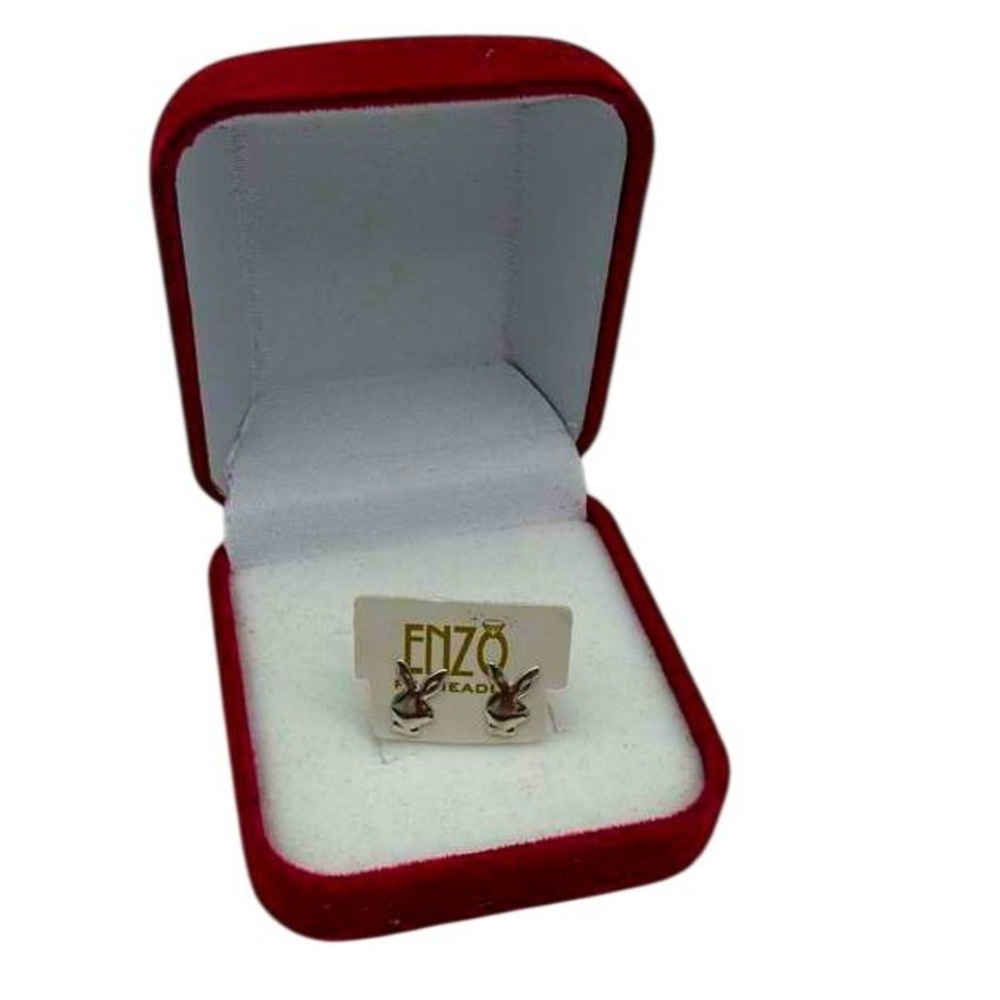 Enzo High Quality Silver Plated Playboy Bunny‎ Stud Earrings - Iconic Logo - NIB